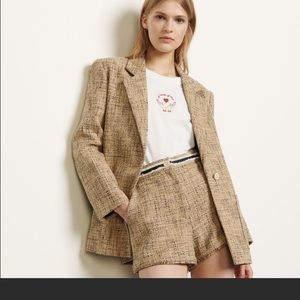 SANDRO Sone Single-Breasted Beige/BlackTweed Blazer 36/4. LIKE NEW CONDITION !